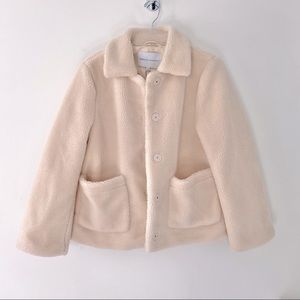 Rebecca Minkoff Women's Harley Teddy Fleece Collared Jacket Beige Medium RM905P
